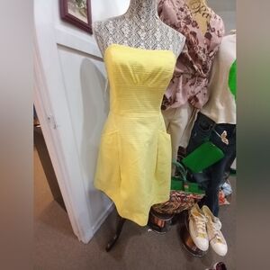 Lilly Pulitzer Strapless Yellow Textured A-Line Dress